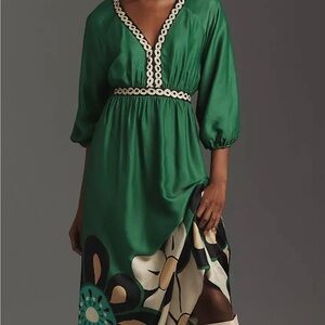 FARM Rio Green Floral Midi Dress EUC